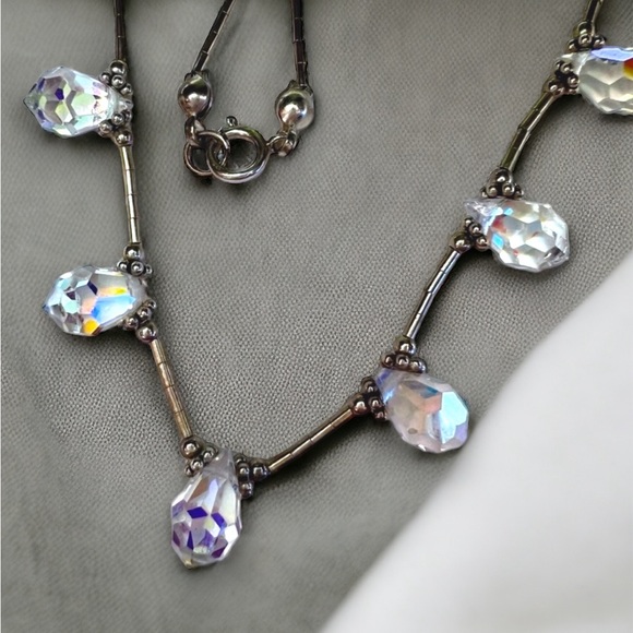 Vintage Handmade Aurora Borealis Crystal Sterling Beaded Necklace - Picture 8 of 12
